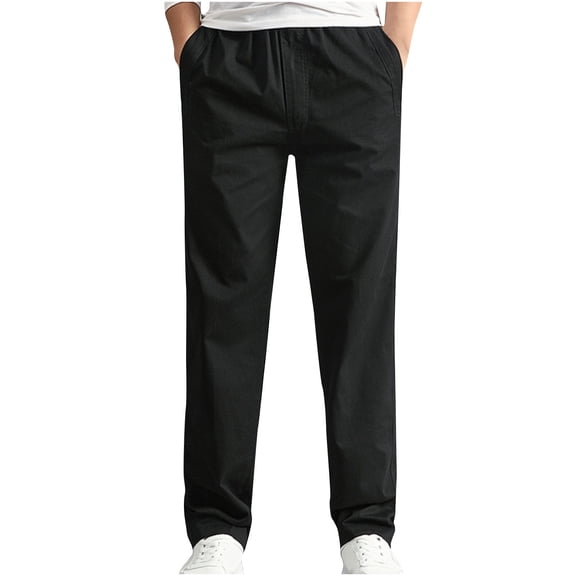 VBVC Men's and Men's Plus Cotton Chino Pants,Lightweight Drawstring Trousers For Men,Black,Size L