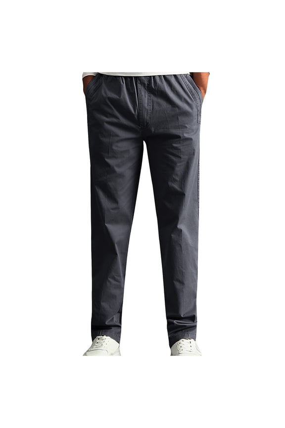 Men's and Men's Plus Cotton Chino Pants,Lightweight Drawstring Trousers For Men,Dark Gray,Size M