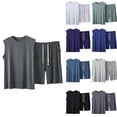 thumbnail image 1 of VBVC Men's and Men's Plus Drawstring Set with Pockets,Cotton Tank Top and Wide Leg Short For Men,Blue,L-5XL, 1 of 6