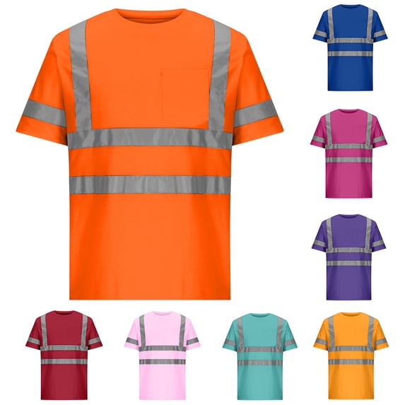 VBVC Men’s and Women's Reflective Short Sleeve T-Shirt with Pocket,Breathable Work Shirt For Men and Women,Wine,S-5XL