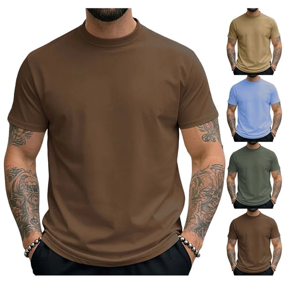 VBVC No Boundarie Men's Drying Short Sleeve T-Shirt,Summer Lightweight Basic Tops For Men,Khaki,S-3XL