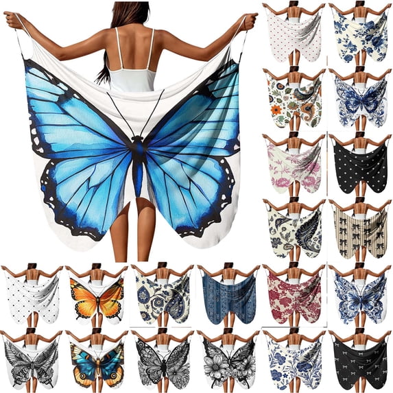 VBVC No Boundarie Women's Butterfly Beach Sarong Wrap,Ladies Lightweight Swimsuit Cover Up,Floral Pool Party Wrap Dress For Women,White,Size XXXL