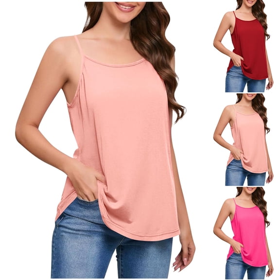 VBVC No Boundarie Women's Plus Spaghetti Strap Camisoles,Ladies Lightweight Tank Tops,Summer Basic Layering Shirts For Women,Hot Pink,L-5XL