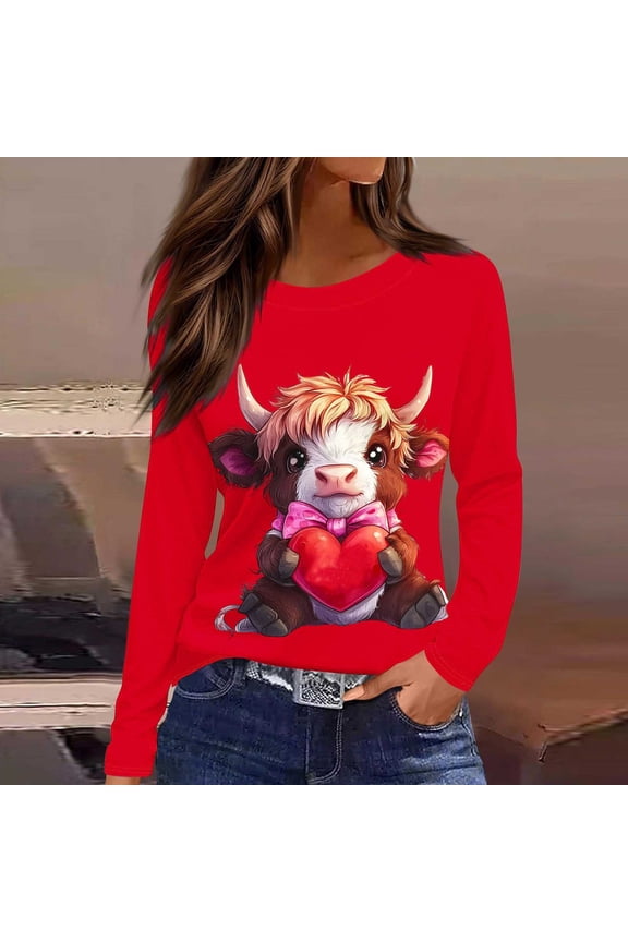 No Boundarie Women's Plus Valentine's Day Heart Tops,Ladies Long Sleeve T-Shirts,Crewneck Tie Dye Tees For Women,Red,S-5XL