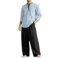 thumbnail image 1 of VBVC No Boundarie Men's Oversized 2 Piece Linen Outfits,Long Sleeve Henley Top and Wide Leg Pants Set,Button Matching Sets For Men,Blue,Size XXL, 1 of 4