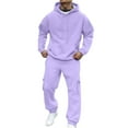 thumbnail image 1 of VBVC No Boundarie Men's Winter 2 Piece Hoodies Set,Pullover and Cargo Sweatpants Set,Baggy Workout Sweatsuit For Men,Purple,Size M, 1 of 6
