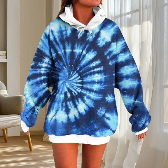VBVC No Boundaries Unisex Winter Tie Dye Hoodie,Women's Oversized Pullover with Kangaroo Pocket,Y2k Drawstring Sweatshirt For Women,Navy,Size XXL
