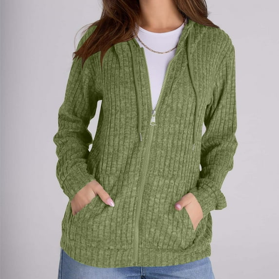 VBVC No Boundaries Women Long Sleeve Drawstring Sweatshirts, Zip Up Hoodie, Women's Coat with Pocket Top,Green,Size M