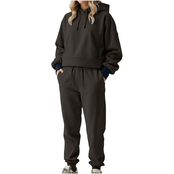 VBVC No Boundarie Women's 2 Piece Hooded Sweatshirt and Joggers Set,Warm Slimming Tracksuit,Ladies Drawstring Sweatsuit with Pockets,Coffee,Size M