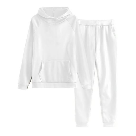 VBVC No Boundarie Women's 2 Piece Hoodie Pullover,Ladies Lightweigh Jogger Sweatsuit,Womens Workout Tracksuit Set With Kangaroo Pocket,White,Size XL