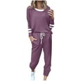 thumbnail image 1 of VBVC No Boundarie Women's 2 Piece Striped Tracksuits,Ladies Long Sleeve Top and Joggers Set,Fashion Athleisure Outfit For Women,Purple,Size L, 1 of 8