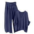 thumbnail image 1 of VBVC No Boundarie Women's 2 Piece V-Neck Loungewear,Ladies Batwing Sleeve Top and Wide Leg Pants Set, Beach Vacation Outfit For Women,Navy,Size L, 1 of 6