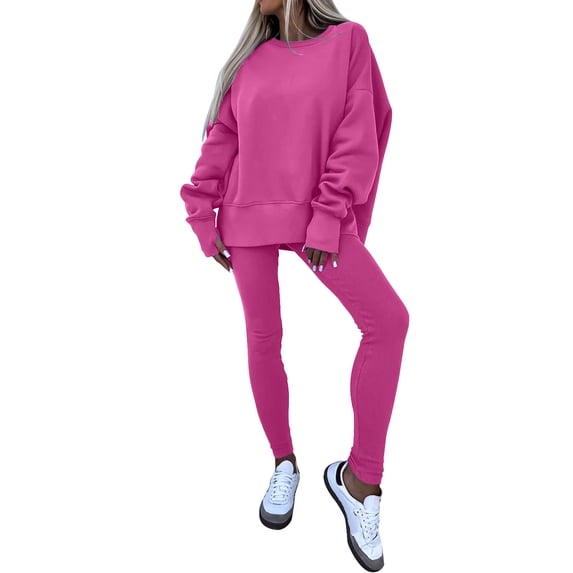 VBVC No Boundarie Women's 2 Piece Y2k Pullover Set,Ladies Oversized Sweatshirt and Leggings Set,Breathable Matching Lounge Sets,Pink,Size M