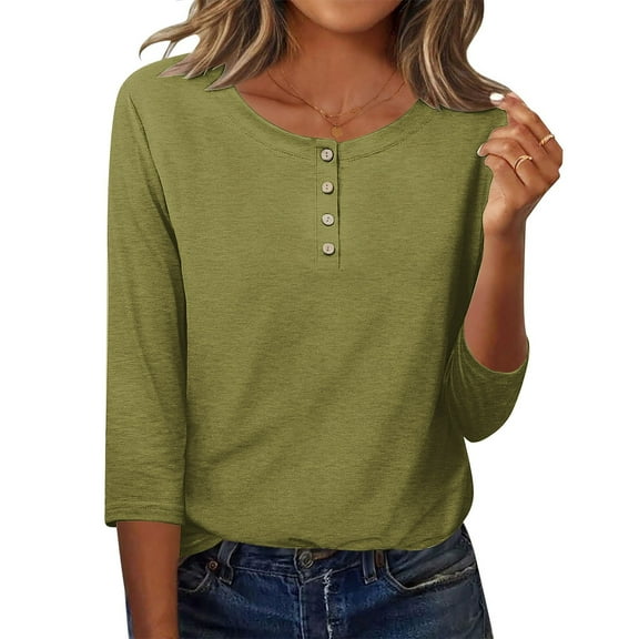 VBVC No Boundarie Women's 3/4 Sleeve Casual T-hirts,Womens Button Down Oversized Tops ,Fit Tunic Blouse For Women,Green,Size XXL