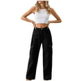thumbnail image 1 of VBVC No Boundarie Women's Casual Cargo Tied Pants,2 Flap Pocket Trousers For Ladies,Women's Y2K High Waist Jeans,Black,SizeXL, 1 of 6