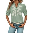 thumbnail image 1 of VBVC No Boundarie Women's Embroidered Blouse,Womens V Neck Short Sleeve Shirts,Plus Size Going Out Tops For Women,*Green,Size XXL, 1 of 7