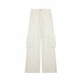 thumbnail image 1 of VBVC No Boundarie Women's Flap Pocket Cargo Jeans,Womens Y2K Stretch Wide Leg Denim Pants,High Waisted Straight Trousers For Ladies,Beige,Size M, 1 of 4