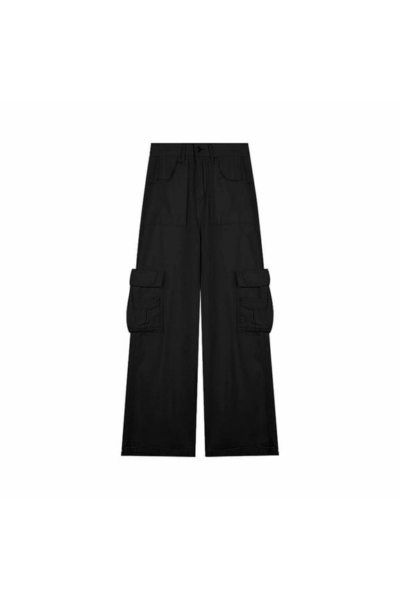 No Boundarie Women's Flap Pocket Cargo Jeans,Womens Y2K Stretch Wide Leg Denim Pants,High Waisted Straight Trousers For Ladies,Black,Size S