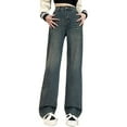thumbnail image 1 of VBVC No Boundaries Women's High Waist Zipper Denim Pants,Womens Straight Leg Washed Jeams,Ladies Fashion Y2K Boyfriend Pants With Pockets,Blue,Size S, 1 of 5