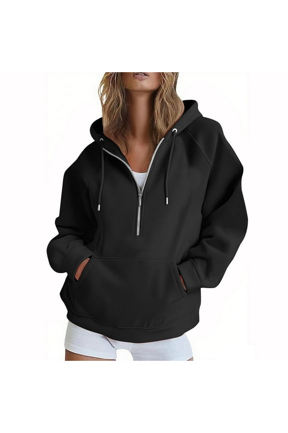 No Boundarie Women's Hoodie Half Zip Pullover,Oversized Sweatshirts For Women Y2k,Womens Long Sleeve Tops,Black,Size XXL