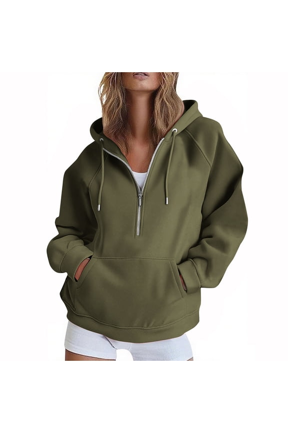 No Boundarie Women's Hoodie Half Zip Pullover,Oversized Sweatshirts For Women Y2k,Womens Long Sleeve Tops,Green,Size L