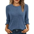 thumbnail image 1 of VBVC No Boundaries Women's Long Sleeve Shirts,Knitted Casual Blouses,Women's Crewneck Fitted Pullover Tops,Blue,Size XXL, 1 of 8