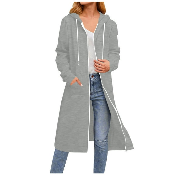VBVC No Boundaries Women's Long Zip Up Hoodie Cardigan,Womens Oversized Fleece Tunic Sweatshirt,Ladies Fall Jacket with Pockets,Gray,Size XL