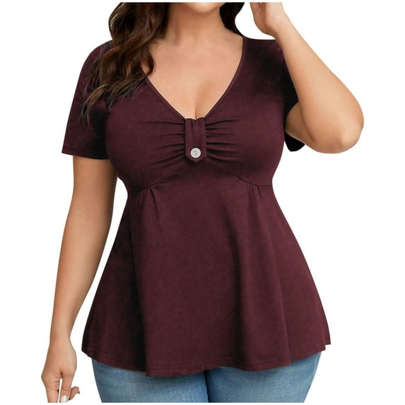 VBVC No Boundarie Women's Plus Size Short Sleeve Tunic Tops,Womens Sexy V Neck Dressy Shirts,Striped Cross Wrap Shirt For Women,*Wine,Size XXXL