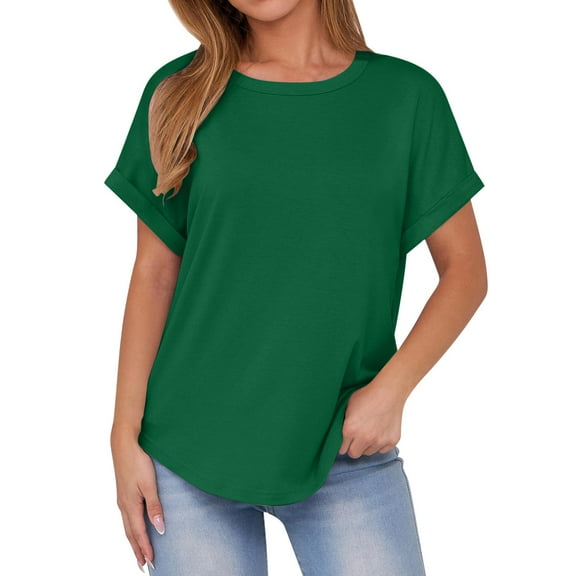 VBVC No Boundaries Women's Short Sleeve Crewneck Tops,Womens Oversized Casual T Shirts,Solid Color All Gender Blouse,*Green,Size M