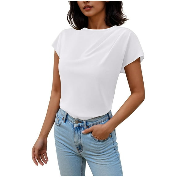 VBVC No Boundarie Women's Short Sleeve Crop Tops,Womens Slimming Crewneck T-Shirts,Workout Tops Trendy Y2K Clothes For Women,*1-White,Size S