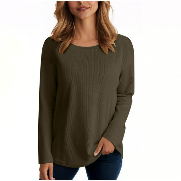 VBVC No Boundarie Women's Soft Solid Slimming Pullover,Crewneck Long Sleeve Shirts Blouse For Women,Womens Waffle Knit Tops,Army Green,Size M