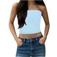 thumbnail image 1 of VBVC Women's Strapless Striped Tube Top,Womens Sleeveless Crop Tank,Women's Sexy Knitted Shirts Vests Y2K,*Sky Blue,Size S, 1 of 8
