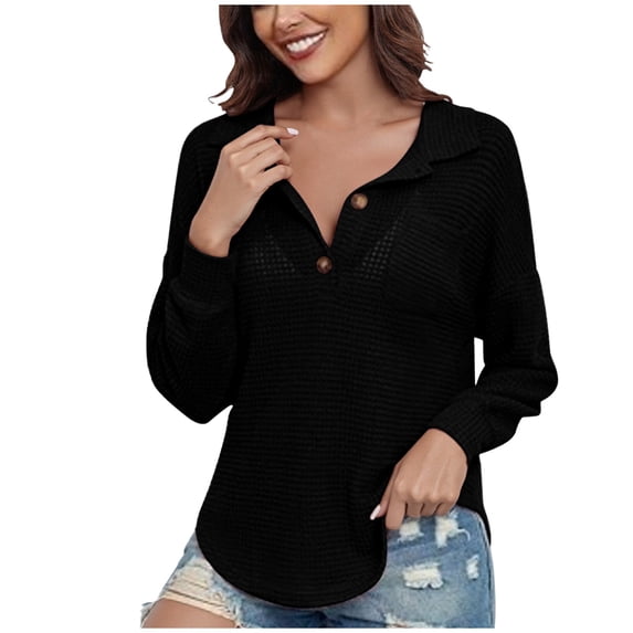VBVC No Boundarie Women's V-Neck Solid Color Casual Tunic,Women Henley Shirts,Button Down Tops For Women,Black,Size XXXL