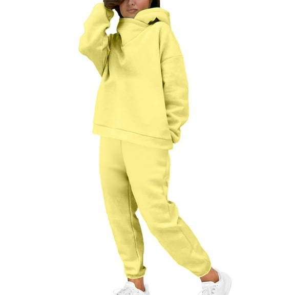 VBVC No Boundaries Women's Windproof Hoodies and Joggers,Ladies 2 Piece Thick Outfits,Athletic Workout Sets For Women,Yellow,Size S