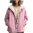 thumbnail image 1 of VBVC No Boundarie Women's Winter Button Front Jacket,Hooded Sherpa Lined Hoodies For Women,Ladies Faux Leather Outerwear with Pockets,Pink,Size M, 1 of 7