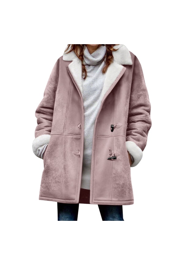 No Boundarie Women's and Women's Plus Windproof Coat,Ladies Winter Mid-Length Jacket,Sherpa Lined Duffle Toggle Outerwear For Women,Pink,Size S
