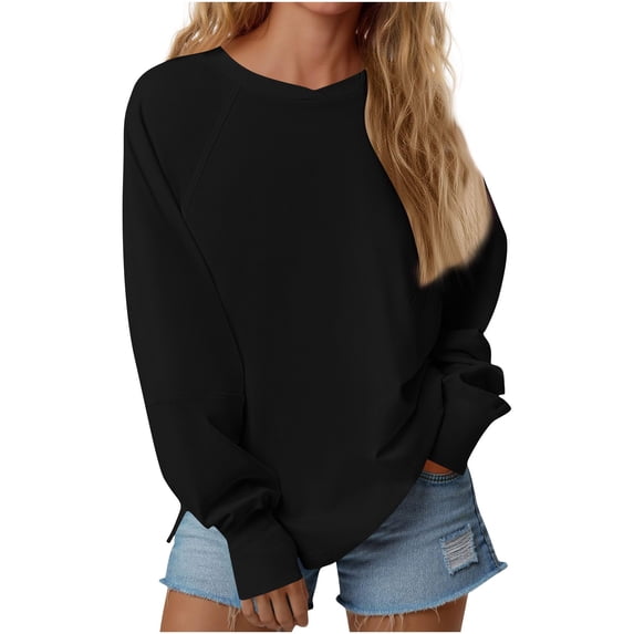 VBVC Womens Crewneck Sweatshirt, Long Sleeve Oversized Shirts, Women's Pullover Fall Sweater Y2k ,Black,Size XXL