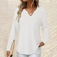 thumbnail image 1 of VBVC No Boundaries Womens V Neck Long Sleeve Shirts, Women's Slim Casual Pullover,Women Waffle Knit Top,White,Size M, 1 of 4