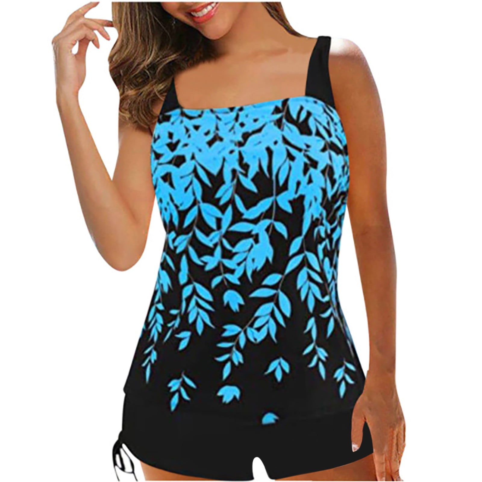 Costume Da Bagno 3 Pezzi Donna Con Stampa Floreale | Manica Corta E Top Regolabile, Taglie Plus Size XS-6XL