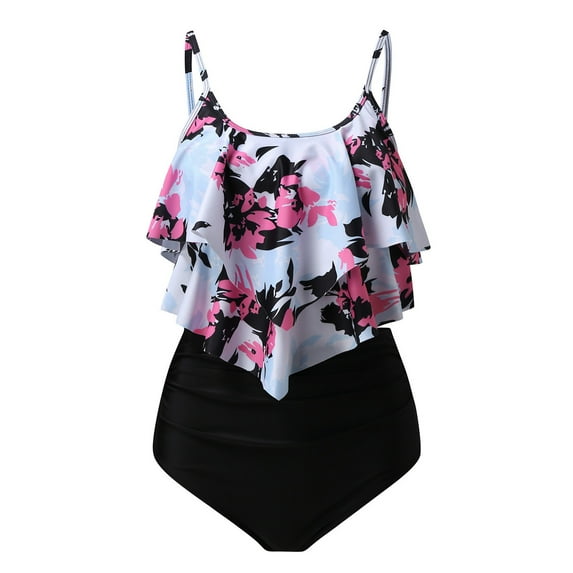 VBVC Swimsuits for Women Two Piece Bathing Suits Ruffled Flounce Top High Waisted Bikini Set