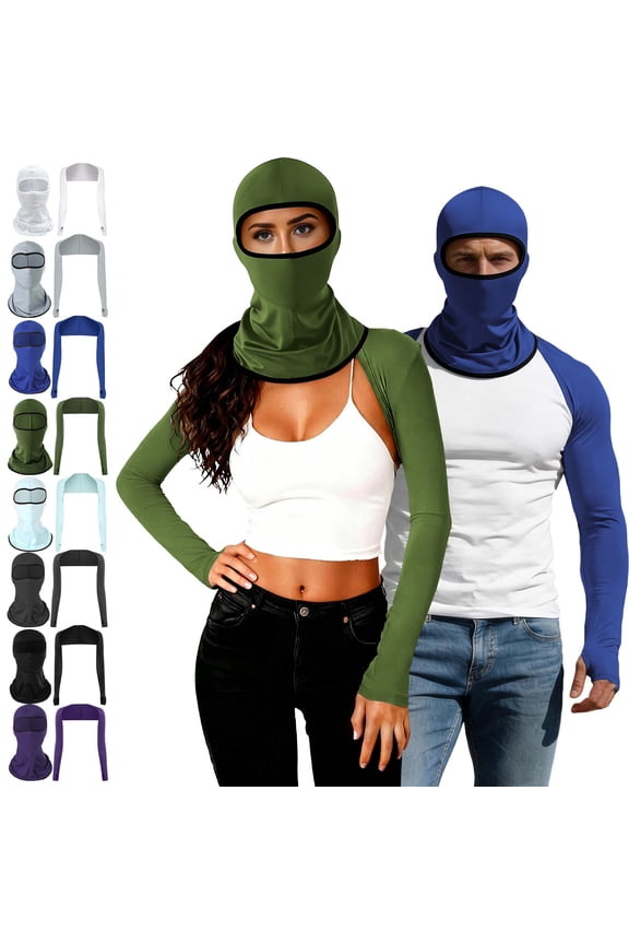 Unisex UPF 50+ Driving Arm Shrug and Balaclava Set,Road Trips Breathable UV Block Full Protection Kit For Men and Women,Gray,Free Size