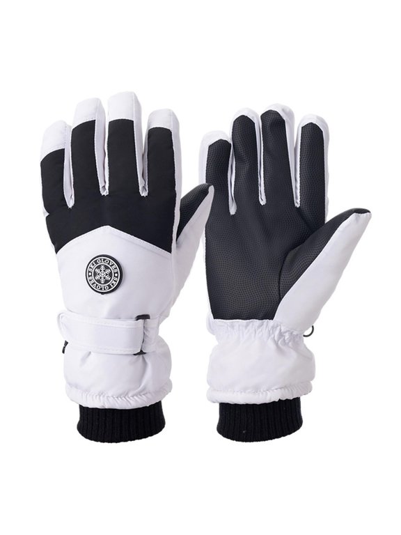 Unisex Waterproof Ski Gloves,Cold-Proof Snowflake Gloves for Men and Women,White,Size L