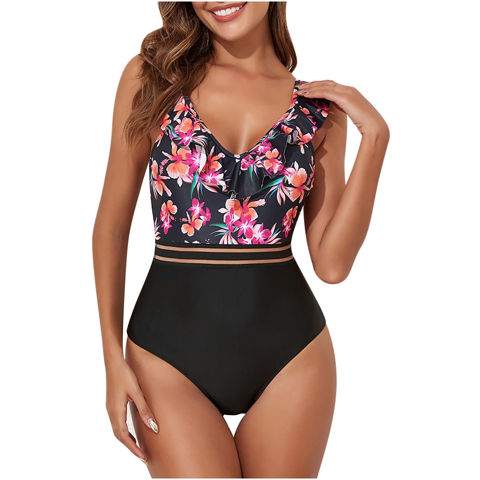 UTSJKR Tummy Control Swimsuits For Women Slimming One Piece Bathing Suit Retro Ruched Push Up Vintage Padded Swimwear Purple M