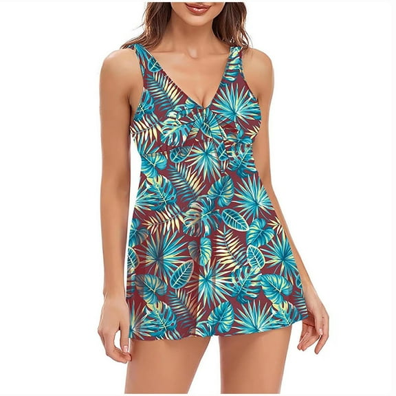 VBVC Women Tankini Swimsuits Tummy Control Two Piece Bathing Suit Ruffled Flounce Swimwear with Shorts