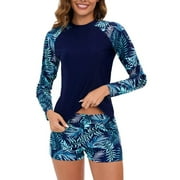 VBVC Women Two Piece Rash Guard Long Sleeve Swimsuits Uv Upf 50+ Swim Shirt Bathing Suit with Boyshort Bottom