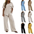 thumbnail image 1 of VBVC Women's 2 Piece Asymmetrical Button Pants Sets , Casual Summer Loose Matching Outfits For Women , Ladies' Short Sleeve Tunic Suit Sets with Pockets,Gray,S-3XL, 1 of 8