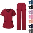 thumbnail image 1 of VBVC Women's 2 Piece Color Block Scrub Set,V-Neck Scrub Top and Cargo Pants,Ladies Brethable Nursing Uniform with Pockets,Gray,S-2XL, 1 of 9