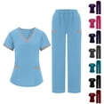 thumbnail image 1 of VBVC Women's 2 Piece Color Block Scrub Set,V-Neck Scrub Top and Cargo Pants,Ladies Short Sleeve Nursing Uniform with Pockets,Gray,S-2XL, 1 of 9