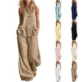 thumbnail image 1 of VBVC Women's 2 Piece Cotton-Linen Outfit Set,Ruffle Hem Tank Top and Wide Leg Pants For Women,Ladies Sleeveless Loungewear with Pockets,Beige,S-2XL, 1 of 7