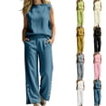 thumbnail image 1 of VBVC Women's 2 Piece Cotton-Linen Outfit Set,Sleeveless Tank Top and Wide Leg Pants For Women,Ladies Casual Summer Button Slit Loungewear with Pockets,Mint Green,S-2XL, 1 of 8